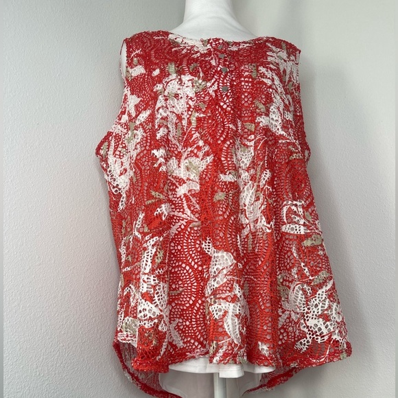 New Directions Curvy Orange White Lace Sleeveless Floral Print Blouse Tunic 1X - Picture 11 of 14